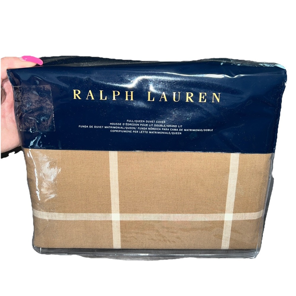 Ralph Lauren Full Queen Modern Equestrian Windowpane Duvet Cover $500 New 92x96